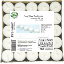 Premium Tealights Soy Wax 4 or 7 Hours Long Burning Time Pack of 75 or 100 Transparent Clear Cup Tea Lights White Wax Unscented Night Lights Candles V