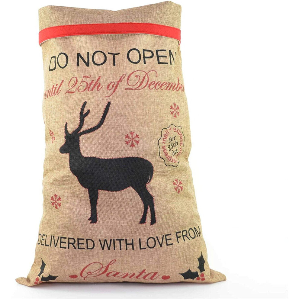 SHATCHI Large Premium Hessian Santa Sack Stocking Accessories Brown Xmas Christmas Gifts Bag 70 x 50cm (DO NOT Open Until 25th December)