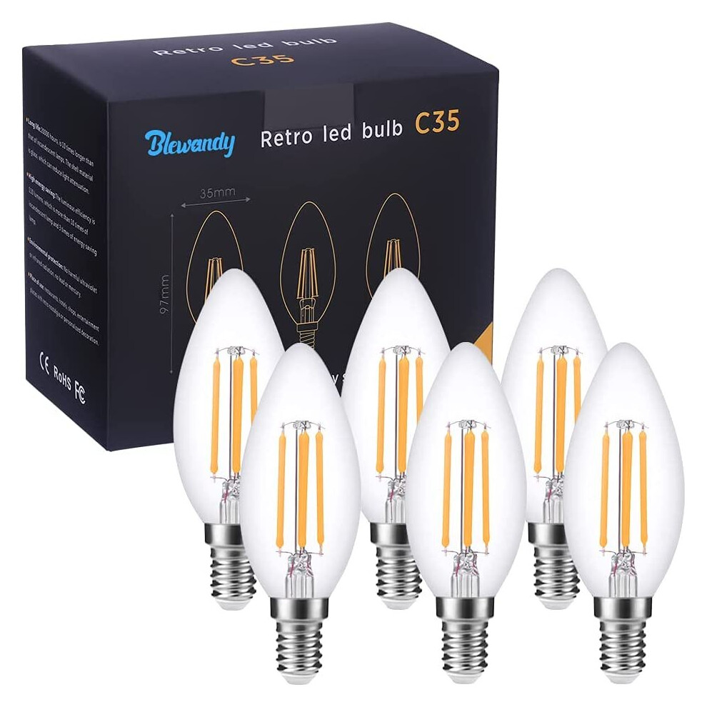 Blewandy E14 Led Candle Bulbs, Led Bulb Small Screw, 40W Equivalent, 2700K Soft Warm Small Edison Screw (Ses) Candle Bulb, 4W Led Non-Dimmable Fil White/Light