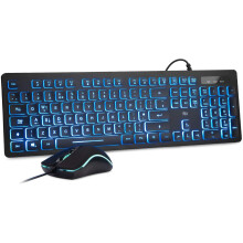 Rii RK105 wired keyboard and mouse set,USB Wired Keyboard and Mouse Combo,Quiet RGB Backlit keyboard mouse bundle for Office Home,UK Layout