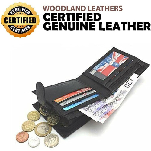 RFID Blocking Mens Soft Leather Wallet with Back Zip Compartment 11cm x 9.5cm x 1.5 cm - Black