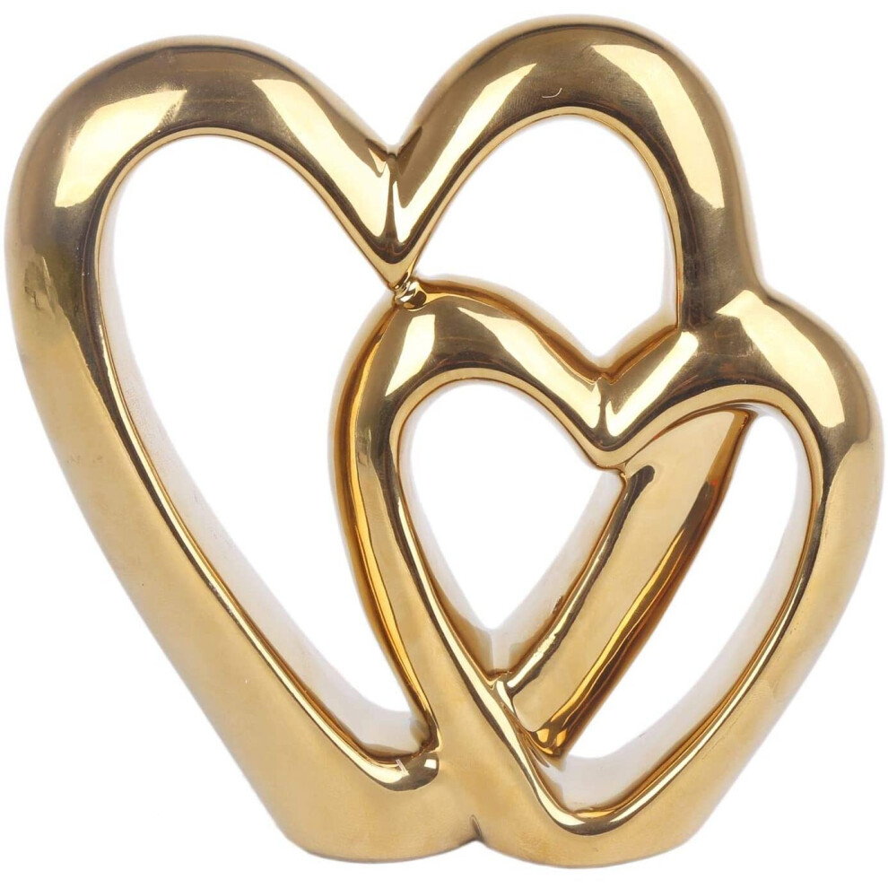 Carousel Home and Gifts Elegant Gold Effect Metal Double Love Heart Decorative Ornament