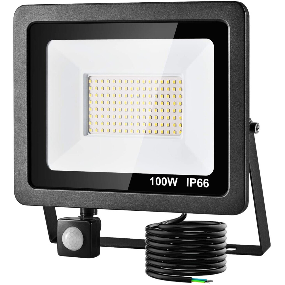 LED Floodlight 100W with PIR Sensor, 8000LM Super Bright Security Lights Outdoor, IP66 Waterproof 6000K Daylight White LED SpotlightUpgraded