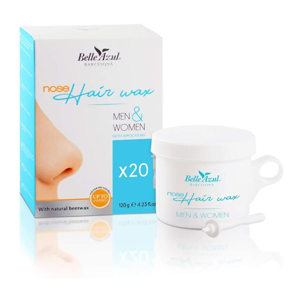 Belle Azul - Nose Hair Wax Kit - 120 g + 20 sticks - Nasal Hair Removal - With Natural Beeswax - Safe, Quick and Painless - Sticks With Anti-Spill Tec