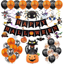 LJX Halloween Party Decorations Set 61 Pack Halloween Decorations for Party Including Happy Halloween Banner Confetti Balloons Spider and Pumpkin Ball