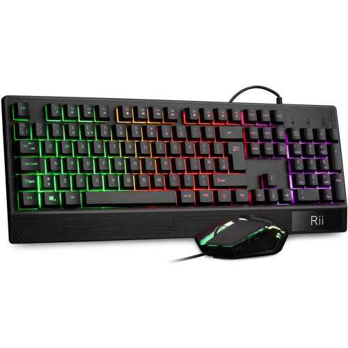 RK400 Rainbow LED Backlit Gaming Keyboard Mouse Combo Bundle UK Layout Black