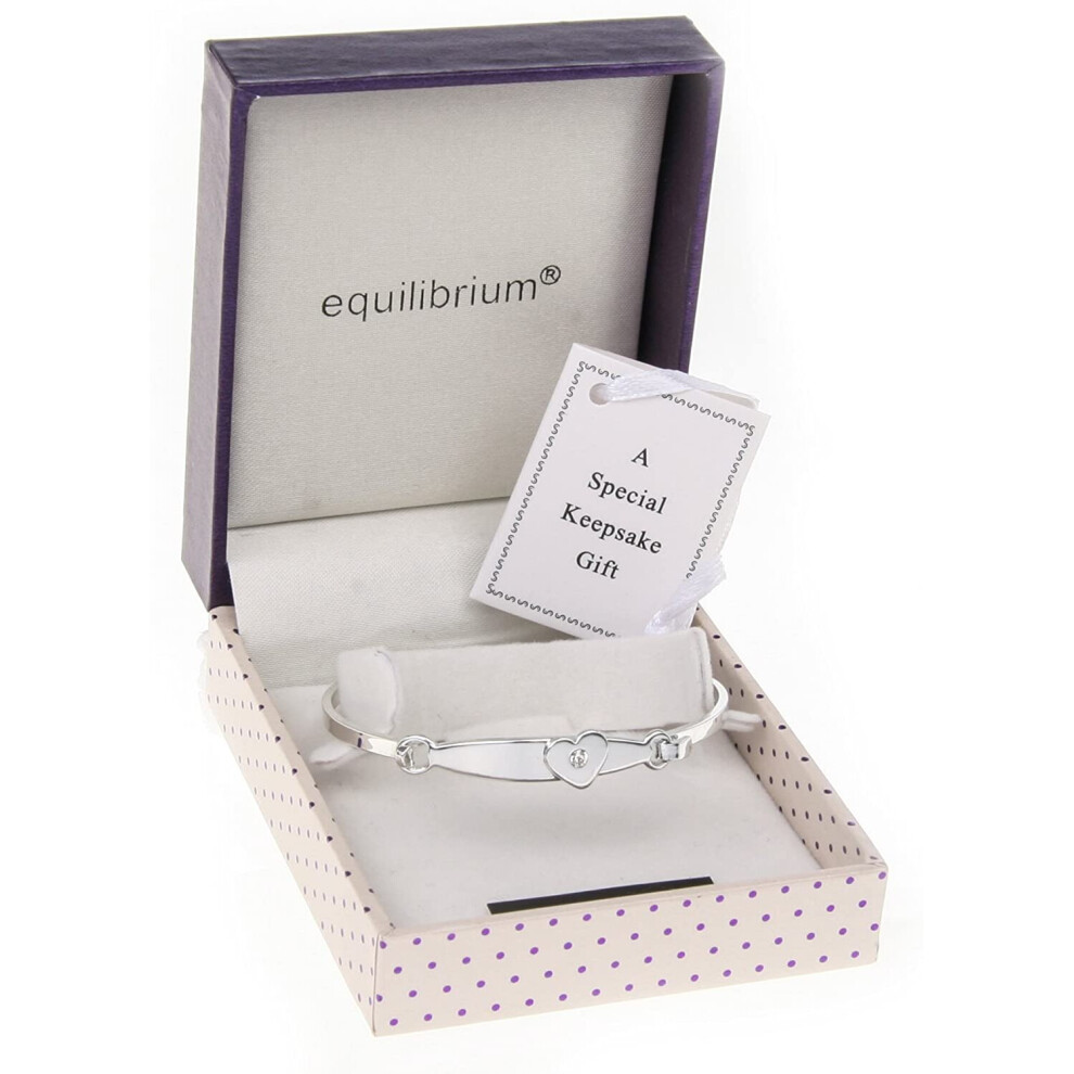 Equilibrium -Plated Heart Christening Bracelet - Delicate 1Cm X 6Cm Keepsake Silver Aoleytech