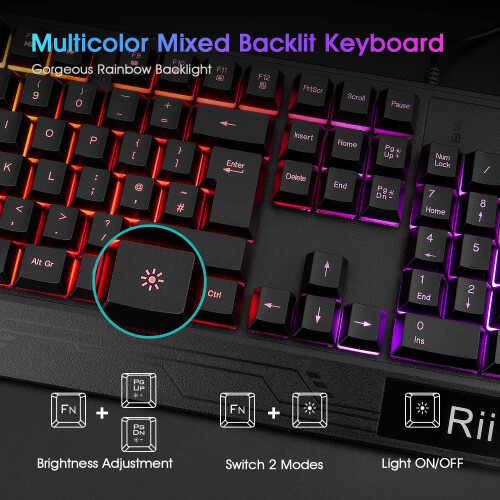 RK400 Rainbow LED Backlit Gaming Keyboard Mouse Combo Bundle UK Layout Black 2