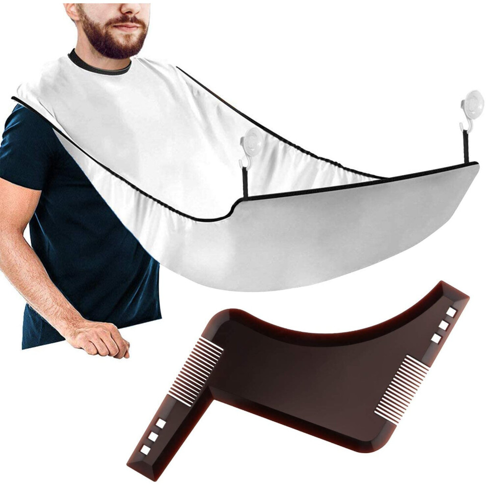 SENWOW Beard Shaping Tool and Beard Shaving Bib, 2 in 1 Beard Shaper grooming Template + Bear Apron with Suction Mat, Best Gift for Mens Self Beard Tr