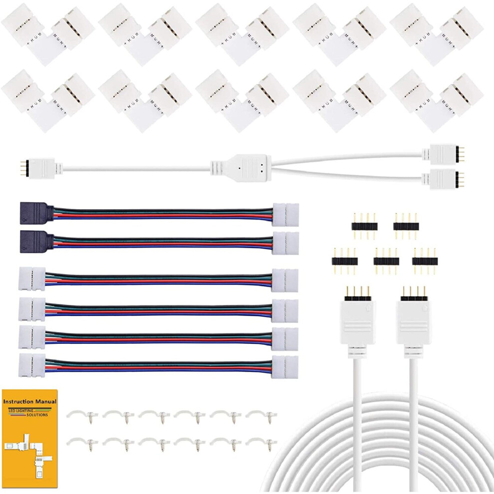 Led Connector Kit, Redtron 10Mm Rgb Led Connector Includes 10X L Shape Connectors,2M Led Strip Extension Cable,4X Strip To Strip Jumpers,5 Light 682559350616