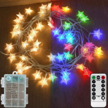 3-in-1 FunctionAbkshine 50 LED Star Fairy Lights, Battery Powered Christmas Lights, Warm White + Multicoloured String Lights for Indoor Outdoor