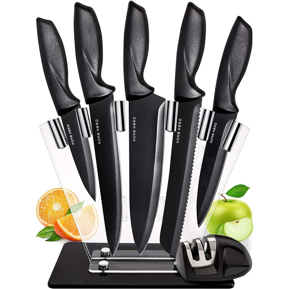 Chef Knife Sets Kitchen Knives Set - 7 Pcs Stainless Steel Kitchen Knife Set with Block - Professional Knife Set with Sharpener - Knife Block Set with