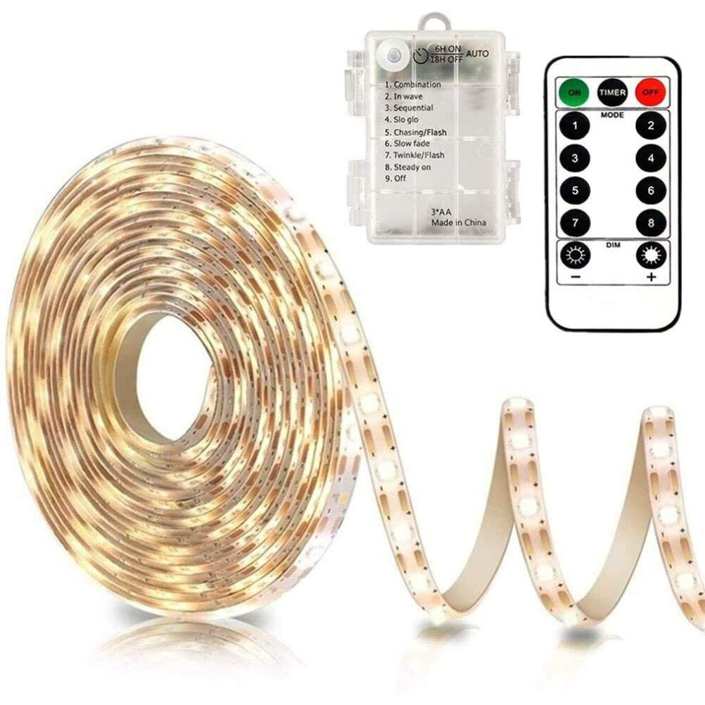 Cciland 3M Battery Led Strip Lights With Remote Control, 90 Led Lights Strip Waterproof, 8 Modes, Dimmable, Timer, Self-Adhesive, Cuttable For Bedroom