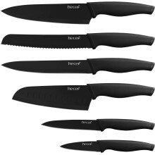 hecef 6-Piece Black Oxide Knife Set with Protective Sheath - Rust-Proof, Non-Stick Coated Stainless Steel, Sharp, Soft Handles