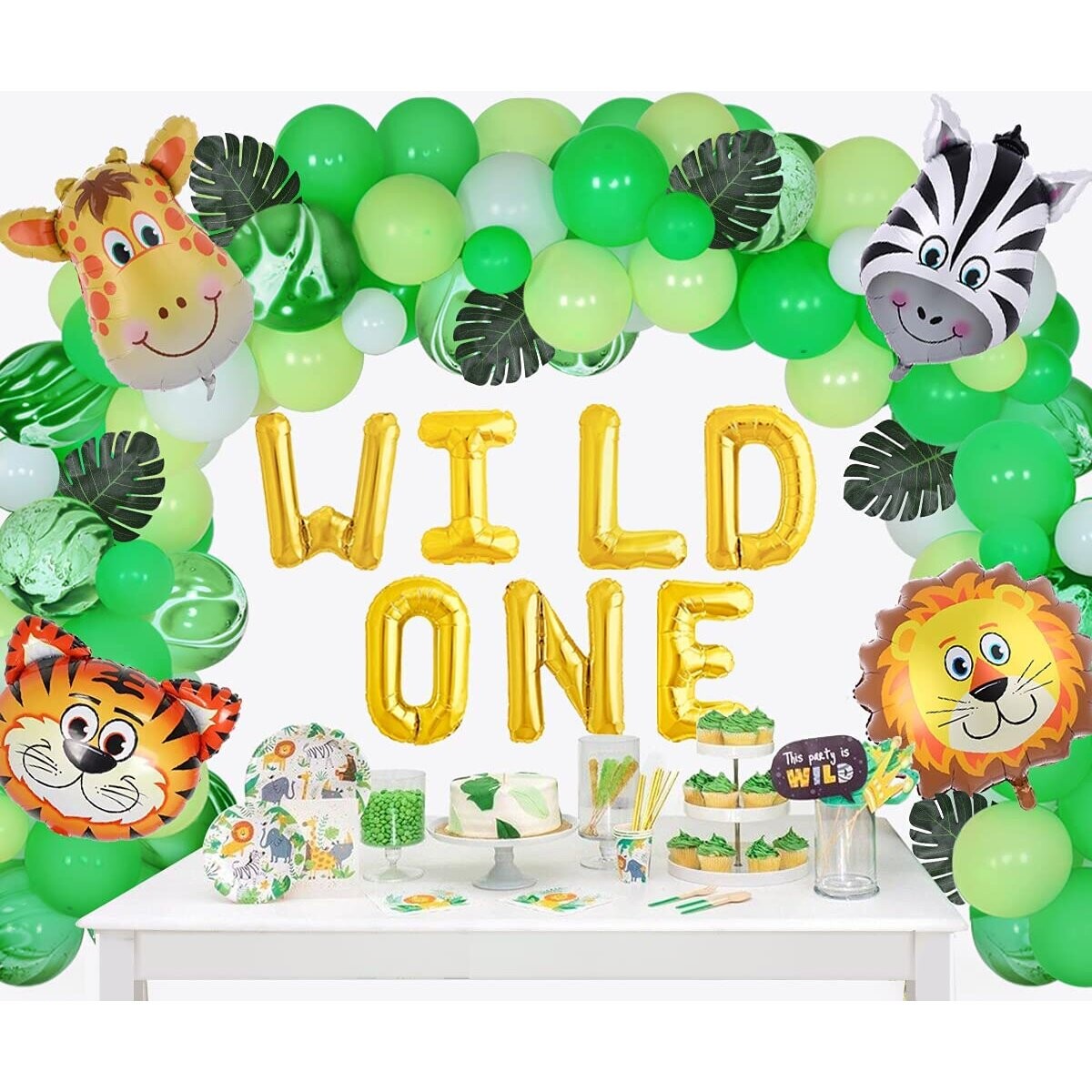 Jungle Safari Birthday Decorations - Animal Balloons, Palm Leaves & Tinsel For Wild Party Theme