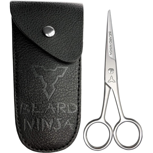 BEARD NINJA - Professional Beard Scissors for Men. Moustache & Beard Trimming Scissors +PU Leather case. Beard Grooming kit. Sharp Scissor - Precise S