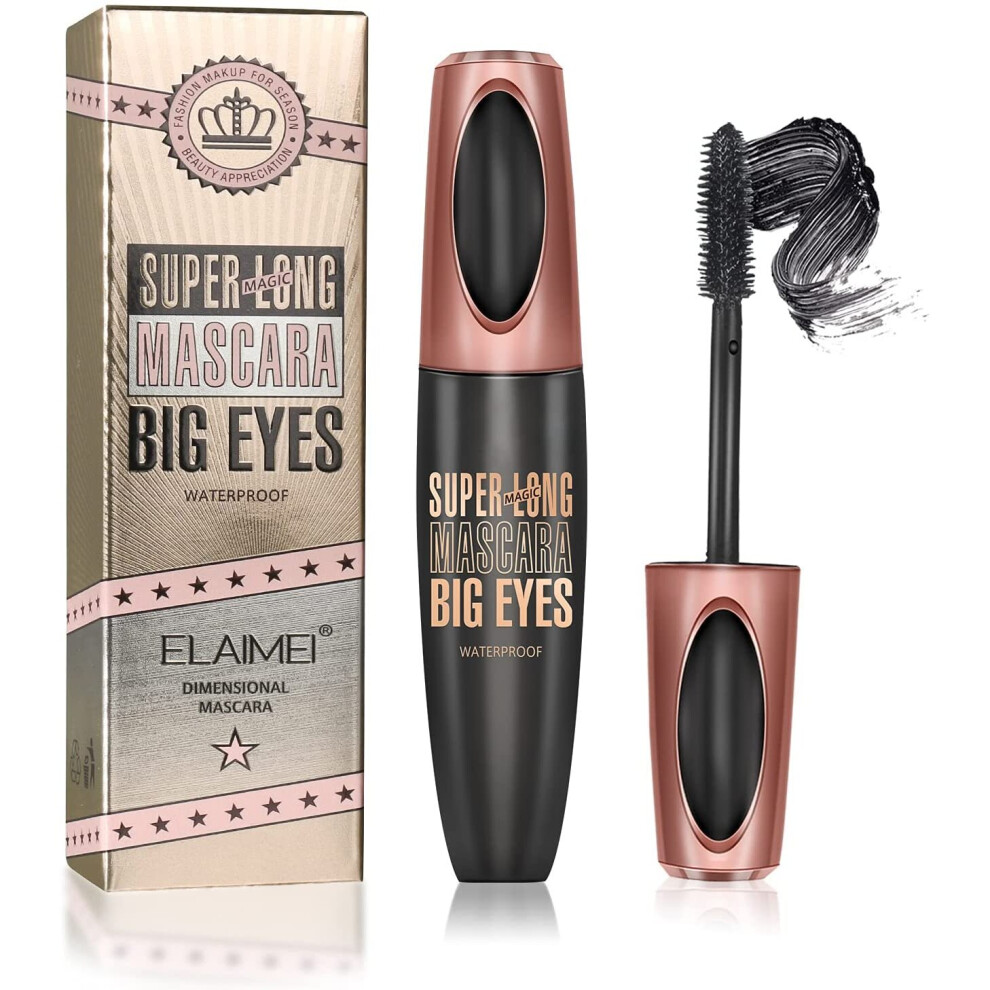 4D Silk Fiber Eyelash Mascara, Extra Long Thick & Voluminous Lash Mascara, Black Long-Lasting Waterproof 4D Mascara for Makeup