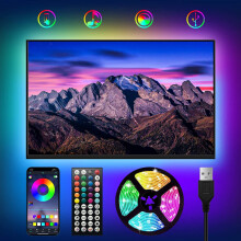 WOANWAY TV LED Backlight with App Control,3M USB Bluetooth RGB LED Strip Lights,Sync with Music/Sensitive Mic/Timer with 44 Keys Remote Led Strip for
