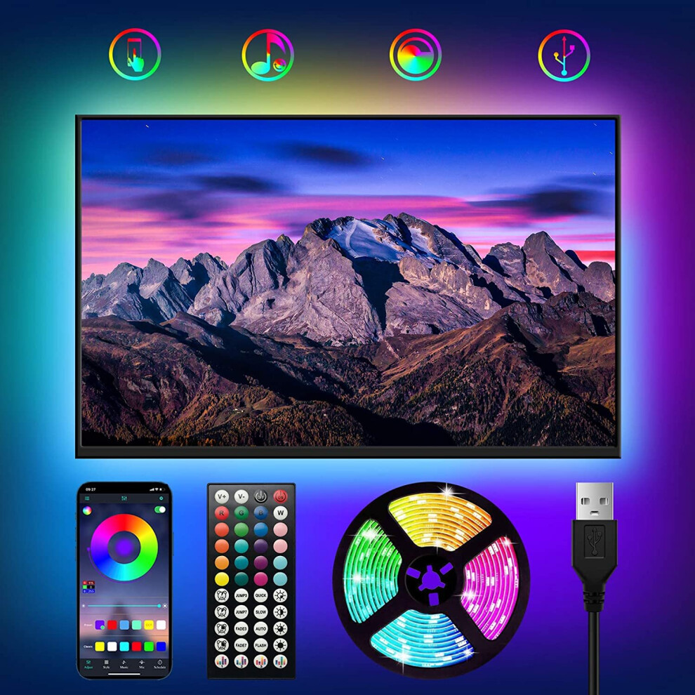 Woanway Tv Led Backlight With App Control,3M Usb Bluetooth Rgb Led Strip Lights,Sync With Music/Sensitive Mic/Timer With 44 Keys Remote Led Strip For