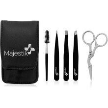 Eyebrow Grooming Set, 3Pcs Tweezers Set, Curved Stainless Steel Scissors, Spoolie Eyebrow Brush With Black Case Eyebrow Kit For Men And Women | 100% M