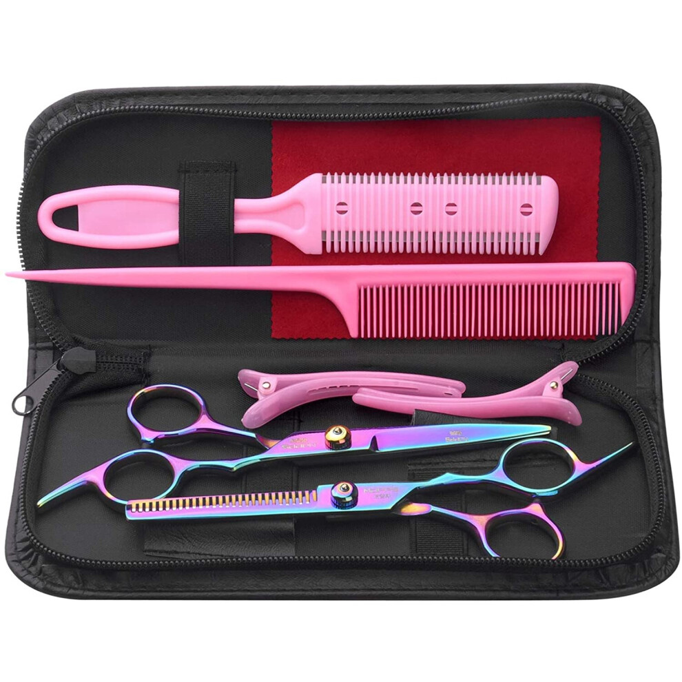 8 Pcs Hair Cutting Scissors Kits, 6" Stainless Steel Hairdressing Shears Set Professional Barber Set Thinning/Texturizing Scissors Pet Grooming Scisso