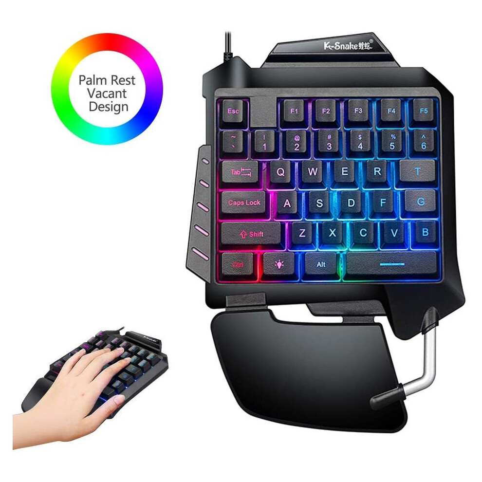 LINGSFIRE One Handed Keyboard, Wired 35 Keys Rainbow LED Backlit Half Gaming Keyboard, Ergonomic Mini Mechanical Keyboard Single Handed Gaming Keypad