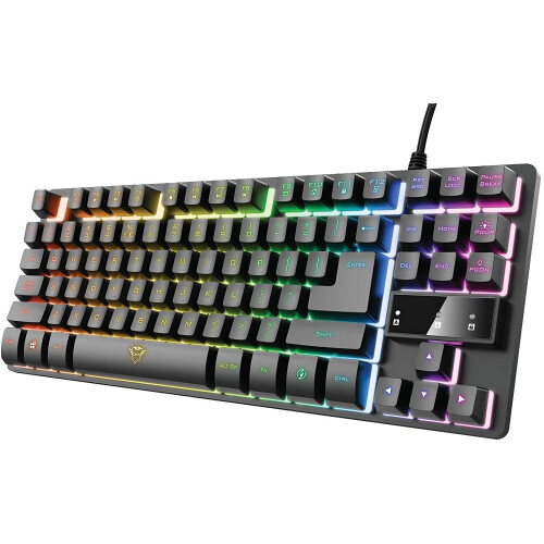 Trust Gaming TKL Keyboard with UK Layout GXT 833 Thado - Compact Tenkeyless Design (80 Percent), RGB, Multicolour LED lighting, Anti-Ghosting, USB Plu
