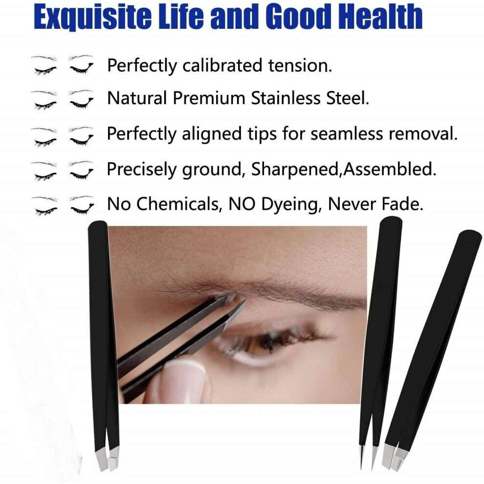 Eyebrow Tweezers, 3 Piece Professional Stainless Steel Precision Tweezers for Eyebrows Plucking, Ingrown Hair Remover and Facial Hair