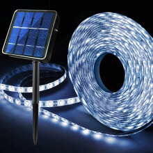 Outdoor Solar LED Strip Lights Cool White, Solar Powered Flexible Waterproof Rope Lights, 8 Modes 180 LED Lights Strip for Garden Porch Gazebo Pathway