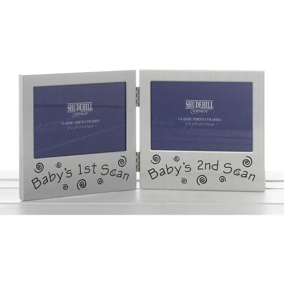 Shudehill 5" x 3" Double, Baby 1st and 2nd Scan Photo Frame Satin Silver 72219, Metal, Size 5" x 3.5"