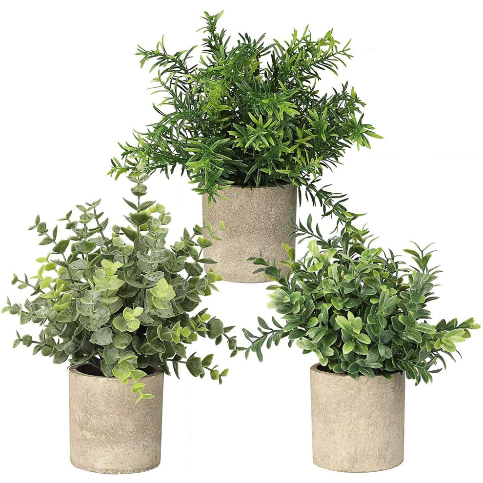 Topcloud 3 Pack Mini Potted Artificial Plants Faux Fake Greenery Eucalyptus Rosemary Plants for Home Office Table Bedroom Indoor Outdoor Decor