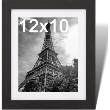 Fabian Clarke London 12x10 Modern Black Wooden Picture Photo Frame with White Mount to Hang Portrait or Landscape