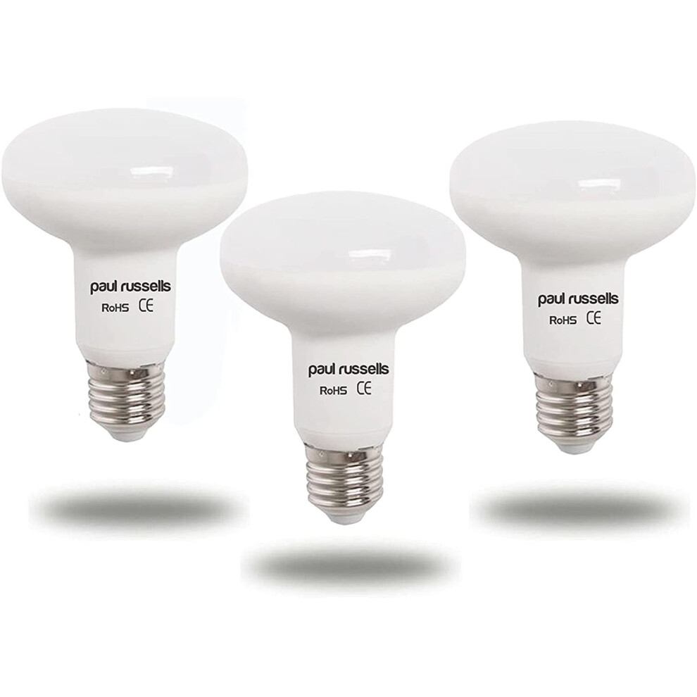 3 Pack 9W Reflector LED Light Bulbs E27 ES Edison Screw Paul Russells Bright 9W=80W Spotlight R80 Spot Light 120 Beam Lamp 2700K Warm White 80W Incand