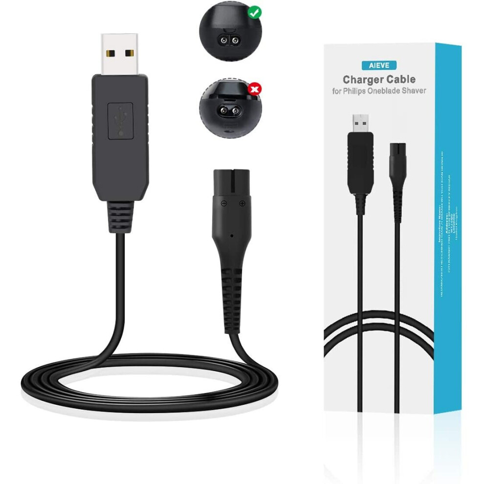 Aieve Charger For Philips One Blade Qp2520,4.3V Usb Charging Cable Replacement Charger Cord For Philips Norelco One Blade Qp2520,Qp2620,A00390,Qg3320,
