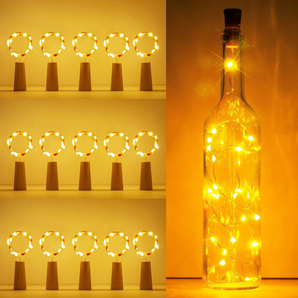 Bottle Lights, 15 Pack 2M 20 LEDs Battery Operated Wine Lights with Cork LED String Lights for DIY Bedrooms Parties Weddings Indoor Christmas Outdoor