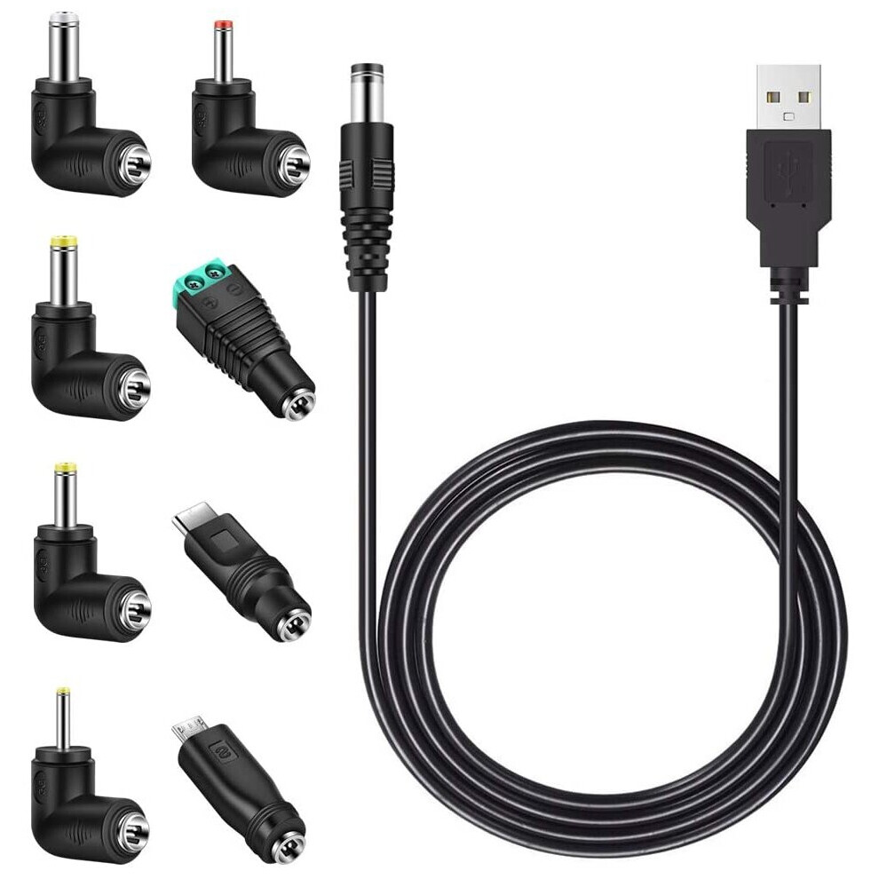 Merom Usb To Dc 5.5Mm*2.1Mm 5V Universal Power Cable Chargering Cord With 8 Connector Tips(5.5Mm*2.5Mm, 4.8Mm*1.7Mm, 4.0Mm * 1.7Mm, 3.5Mm *1.35Mm, 2.5 788485492496