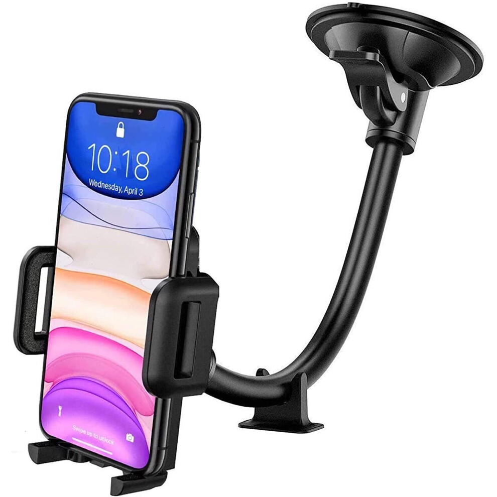 Gvtech Car Phone Holder, Universal Windscreen Car Mount Grip Flexible Long Arm Windshield Car Cradle With Extra Dashboard Base For Iphone 12 11 Pro Ma 604248613642