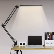LED Desk Lamp with Clamp, 14W Swing Arm Desk Lamp, Eye-Caring Dimmable Desk Light with 10 Brightness Level, 3 Lighting Modes, Adjustable Table Lamp fo