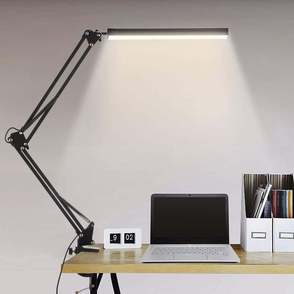 Bienser Led Desk Lamp With Clamp, 14W Swing Arm Desk Lamp, Eye-Caring Dimmable Desk With 10 Brightness Level, 3 Ing Modes, Adjustable Table Lamp Fo Light