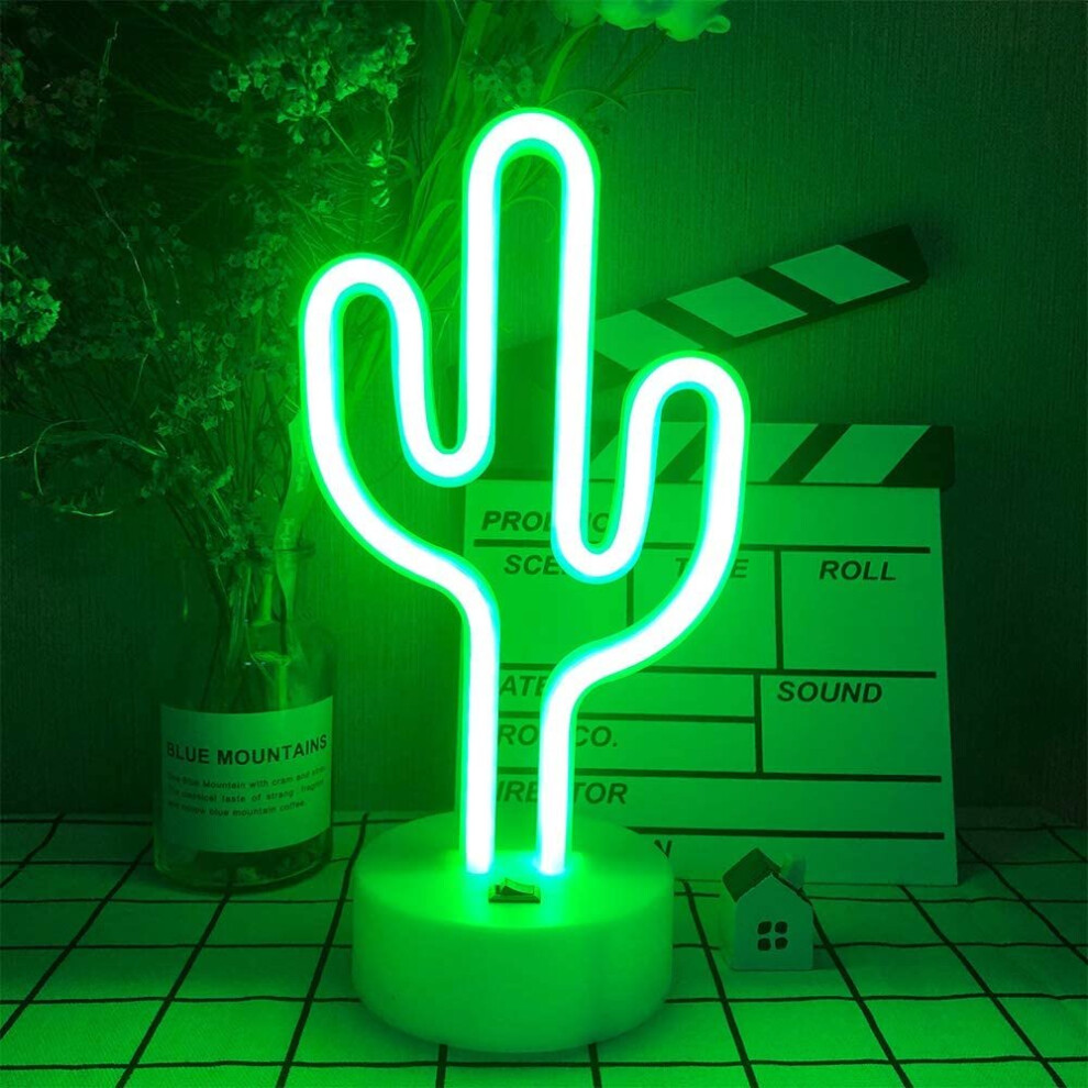 LED Cactus Shaped Neon Signs Light with Holder Base Table Decoration Night Lamp with Battery Powered/USB Neon Lights for Kids Room Party Supplies Tabl