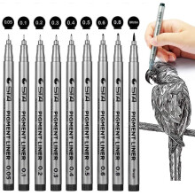 Black Fineliner Pens, Surcotto Set of 9 Fine Liners Pigment Liner Waterproof Micro-Pens Drawing Pens for Bullet Journal Technical Drawing Office Docum