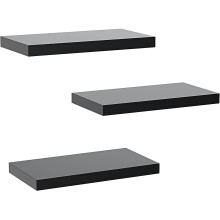 STOREMIC Black Floating Shelves - Set of 3, 40cm Length, Easy Wall Mount, Sturdy MDF Shelves for Bedroom, Living Room, Office