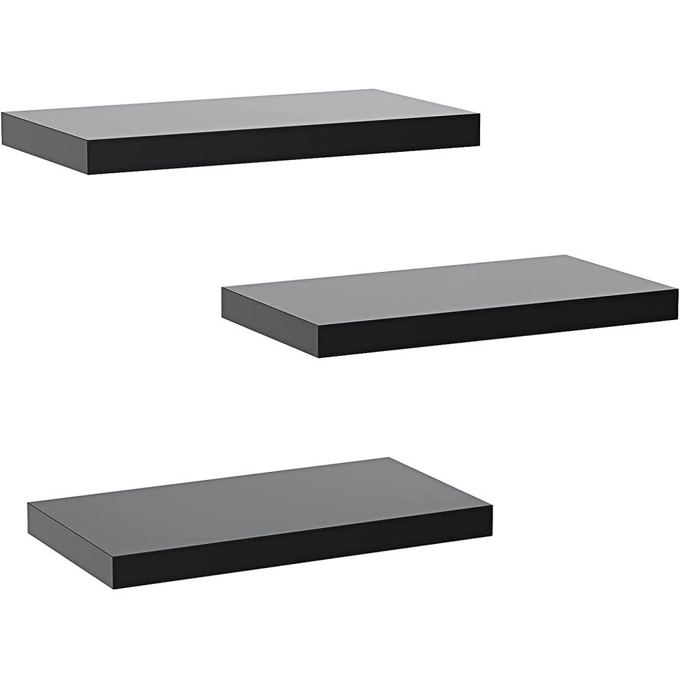 STOREMIC Floating Shelves, Black Shelves Set of 3, Easy to Install Decorative Shelves for Wall with Length 40cm, Sturdy Black Floating Shelves for Bed