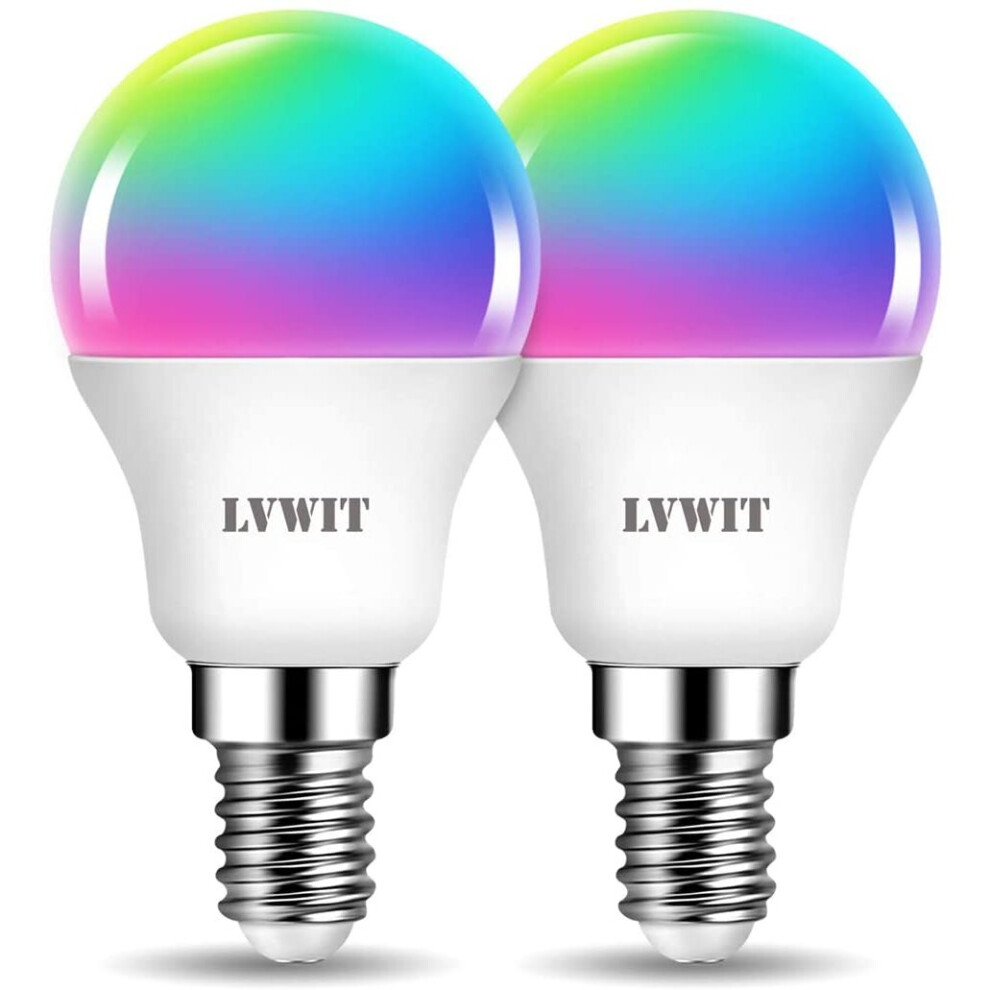 E14 Dimmable Smart LED Bulb, LVWIT Golf Ball Smart Bulb E14,470Lm, 5W Replace 40 Watt, Works with Alexa,TUYA,Echo, Google Assistant Light Bulbs,E14 Co