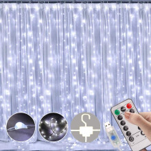 LED Curtain Lights, Window Curtain Fairy Twinkle Lights 3mx3m 300leds USB Operated 8 Modes Icicle LED String Lights with Remote & Timer for Indoor Xma