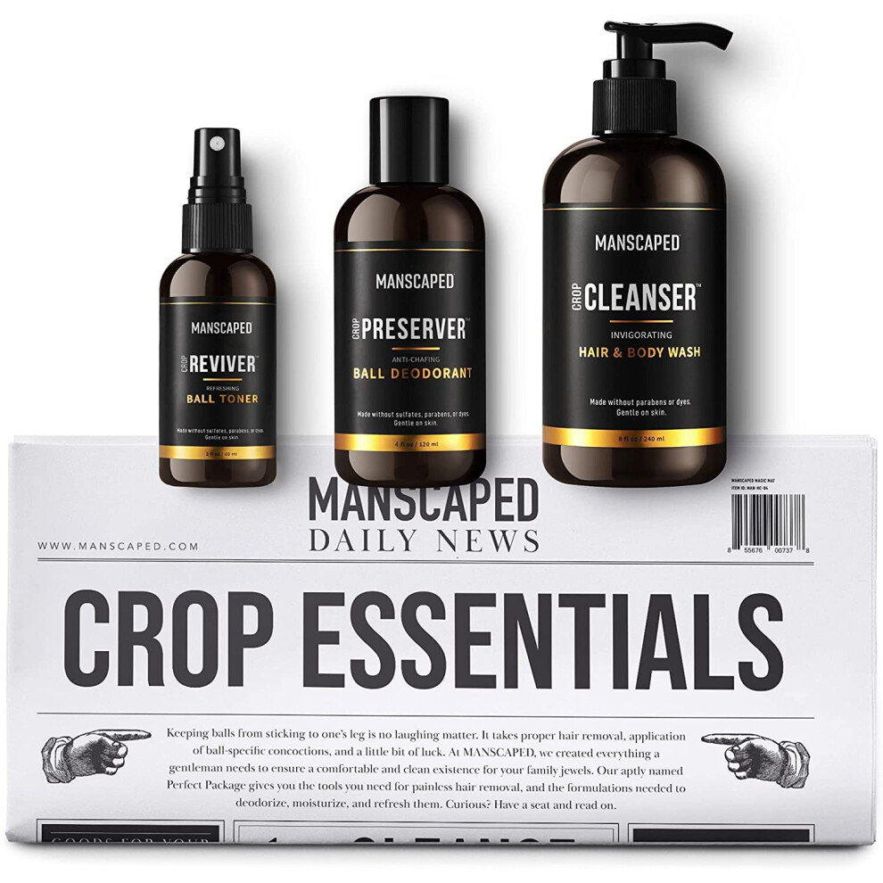 MANSCAPED Crop Essentials, Male Care Hygiene Bundle, Includes Crop Cleanser Invigorating Body Wash, Crop Preserver Moisturizing Ball Deodoran