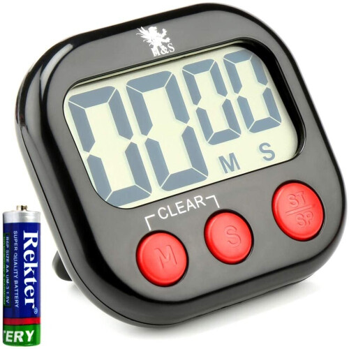 H&S Kitchen Timer Digital Cooking Timer Magnetic Countdown Clock Large LCD Screen Loud Alarm - Black