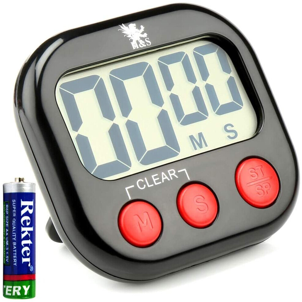 H&S Kitchen Timer Digital Cooking Timer Magnetic Countdown Clock Large LCD Screen Loud Alarm - Black