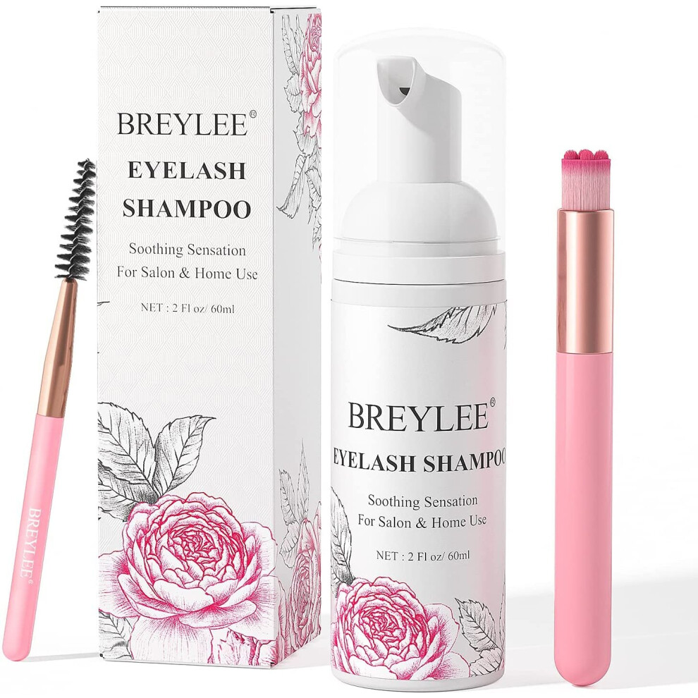 Breylee Eyelash Extension Cleanser, Eyelash Extension Shampoo Eyelash Extension Foam & Brushes Eyelid Cleanser For Makeup Remover Paraben & Sulfate &