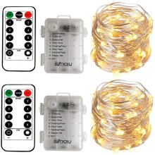 [2 Pack] BXROIU Fairy String Lights Battery Operated, Silver Wire Chains 8 Mode 5 Meters 50 LEDs Timer Fairy Lights with Remote Control for Bedroom Ch